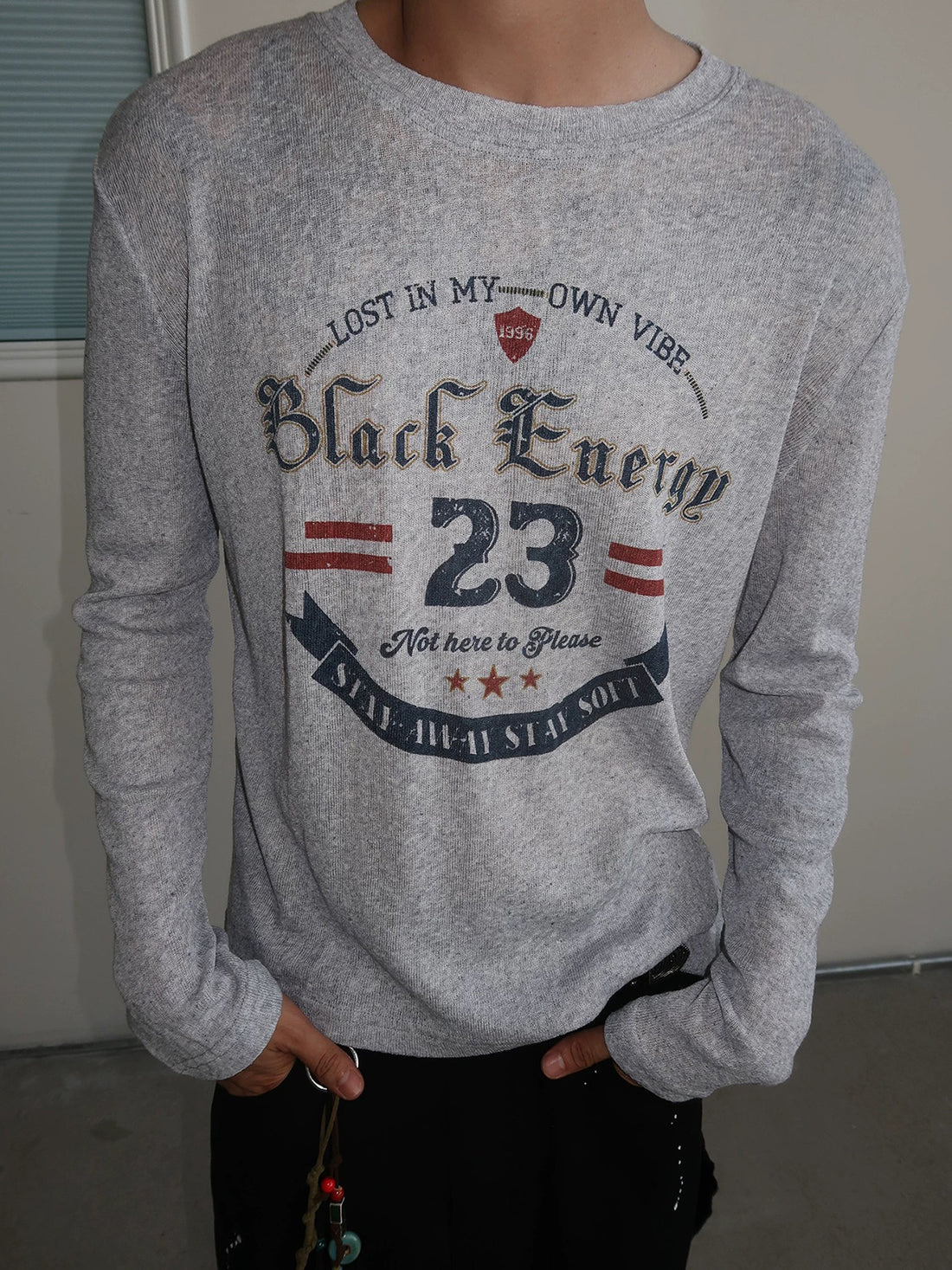 Co-ed Dorm Skimming Gothic Number 23 Long Sleeve Tee - Grey