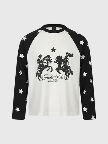 Co-ed Dorm Skimming Star Raglan Sleeve Graphic Tee - Black