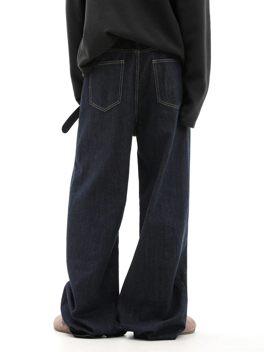Co-ed Dorm Wide-leg Rivet Studded Washed Denim Pants - Black
