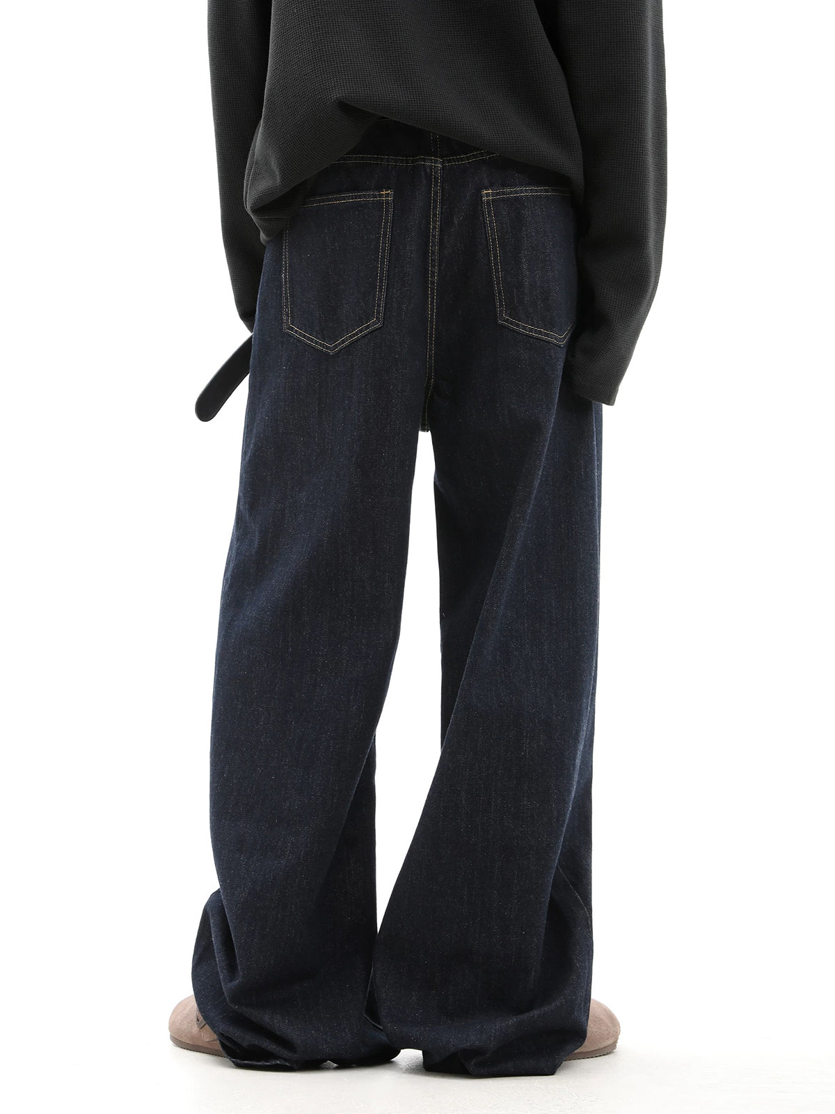 Co-ed Dorm Wide-leg Rivet Studded Washed Denim Pants - Black
