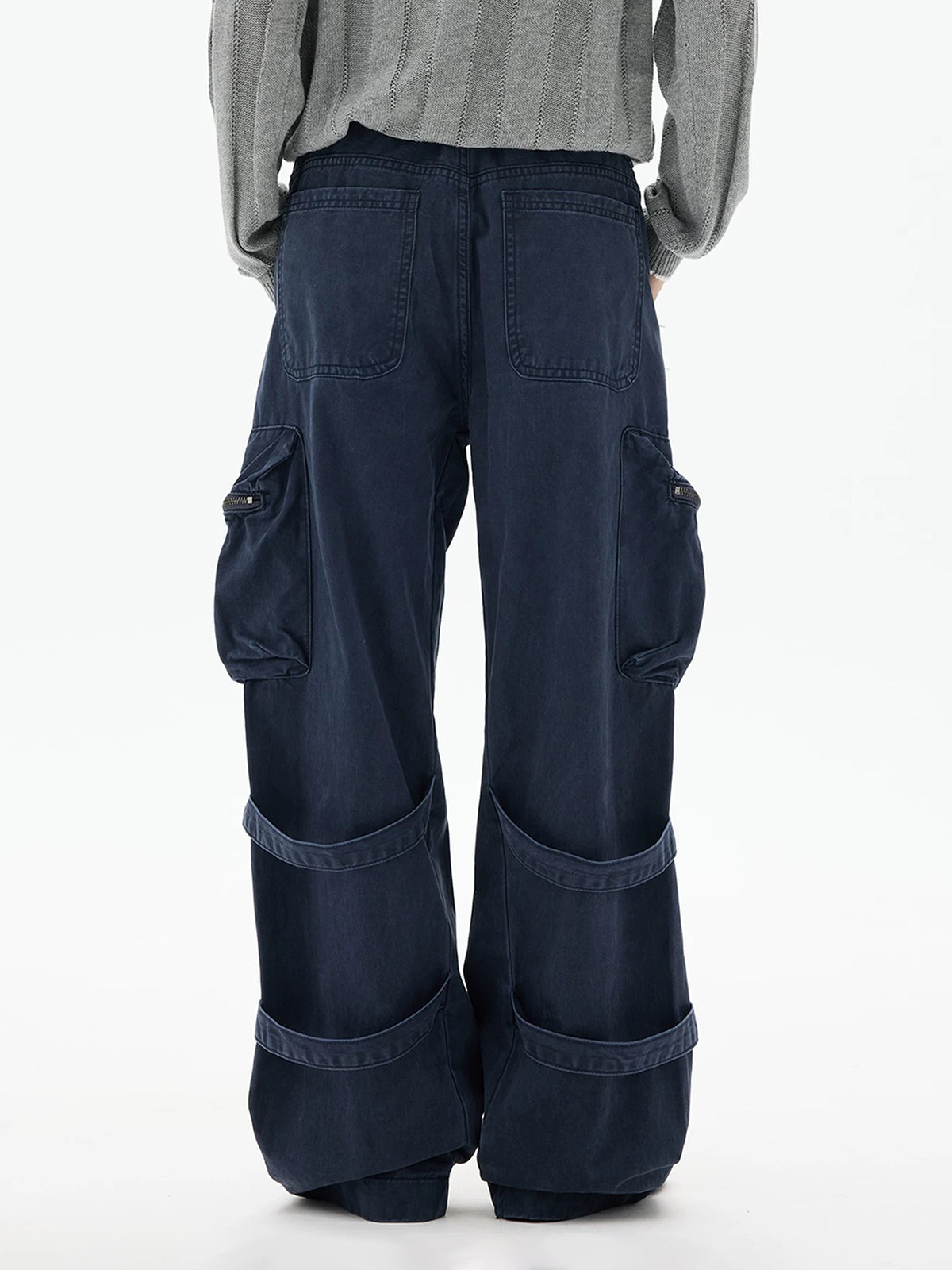 Co-ed Dorm Wide-leg Zipper Buckled Denim Pants - Blue