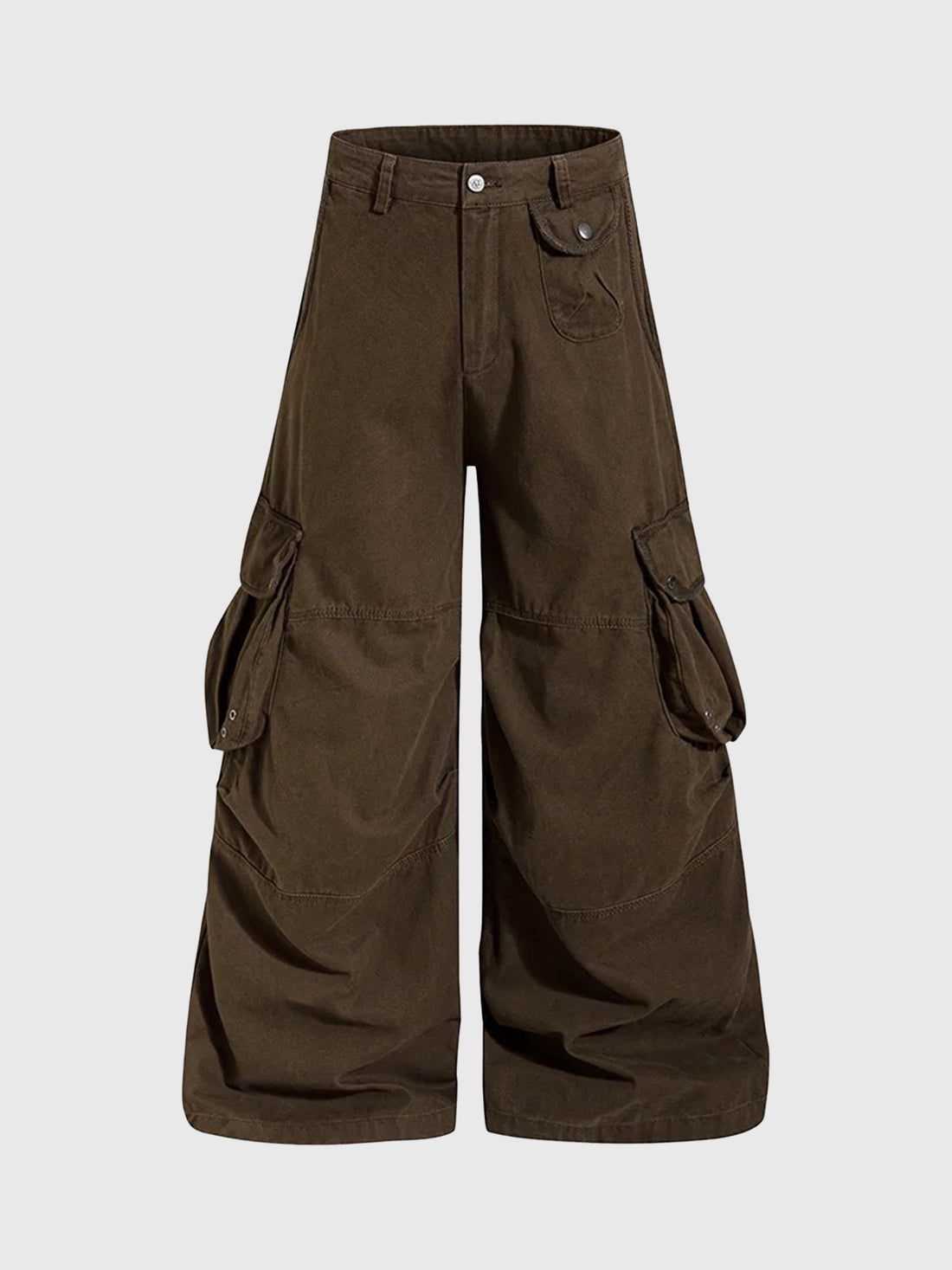 Co-ed Dorm Wide-leg D-Ring Multi-Pocket Cargo Pants - Brown