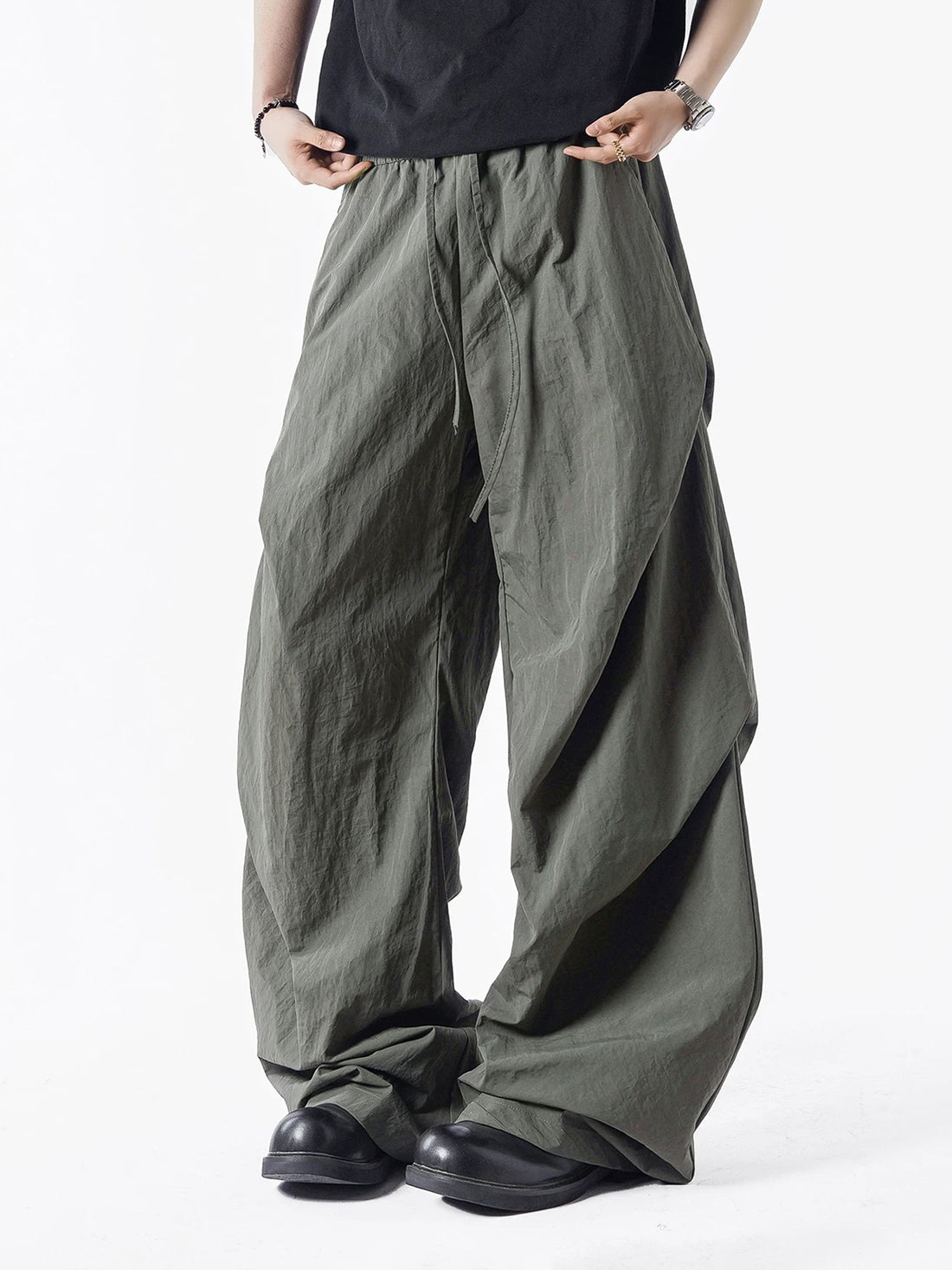 Co-ed Dorm Wide-leg High-Waisted Trousers - Green