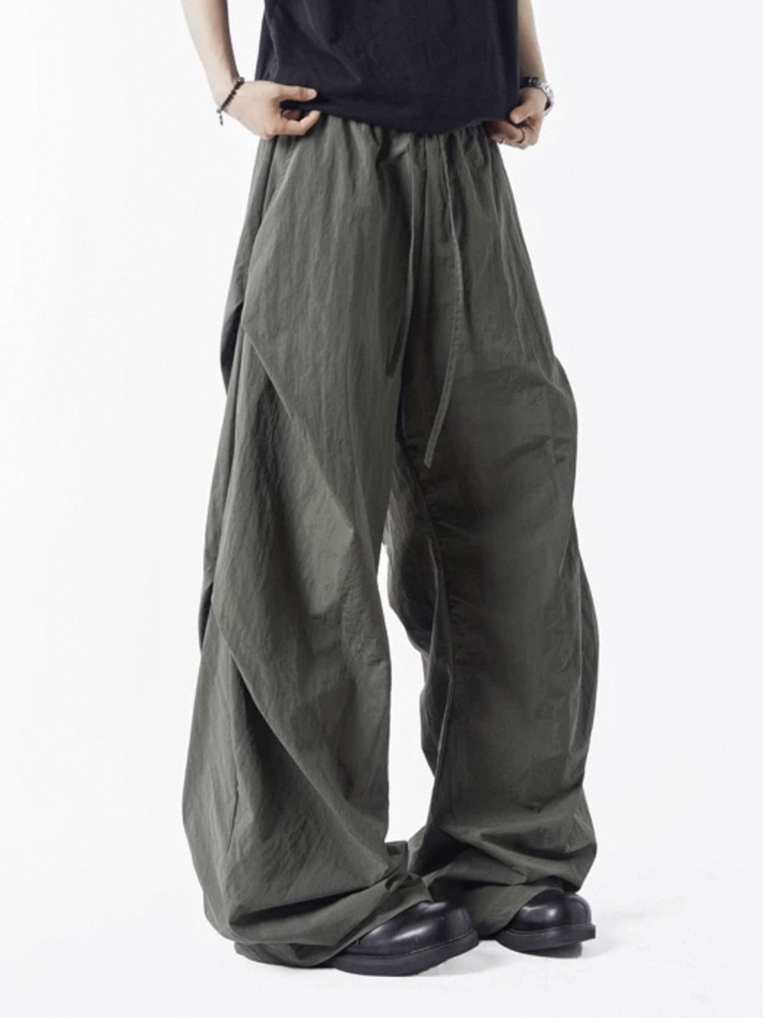 Co-ed Dorm Wide-leg High-Waisted Trousers - Green