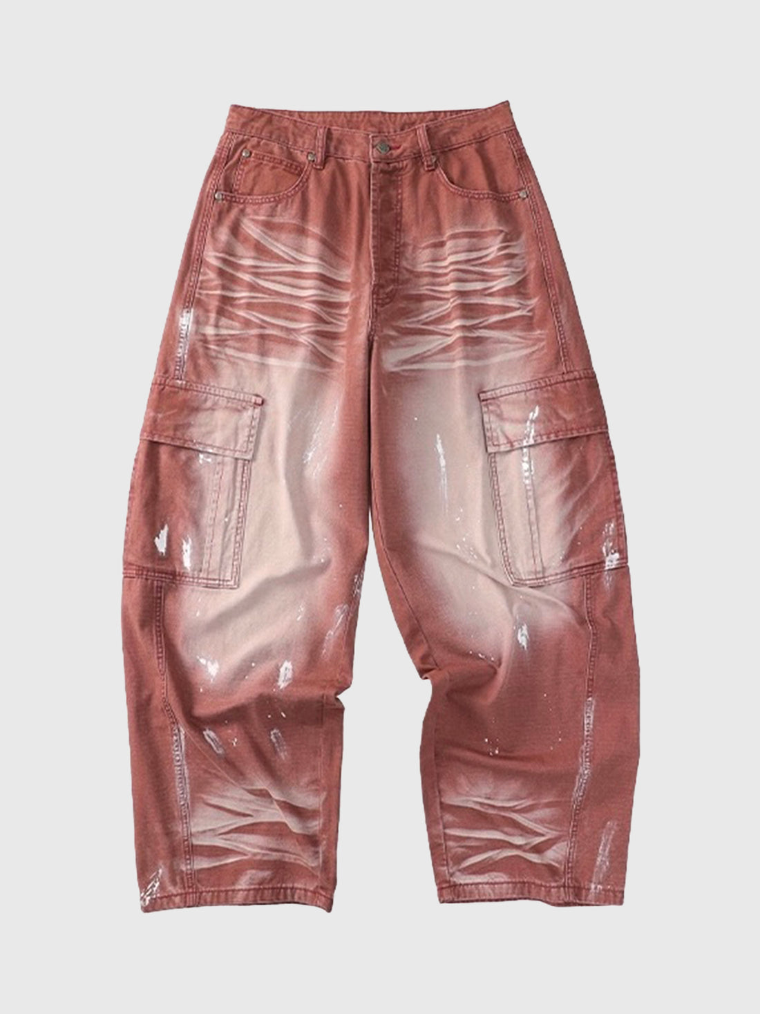 Co-ed Dorm Wide-leg Distressed Mud-Washed Denim Pants - Red