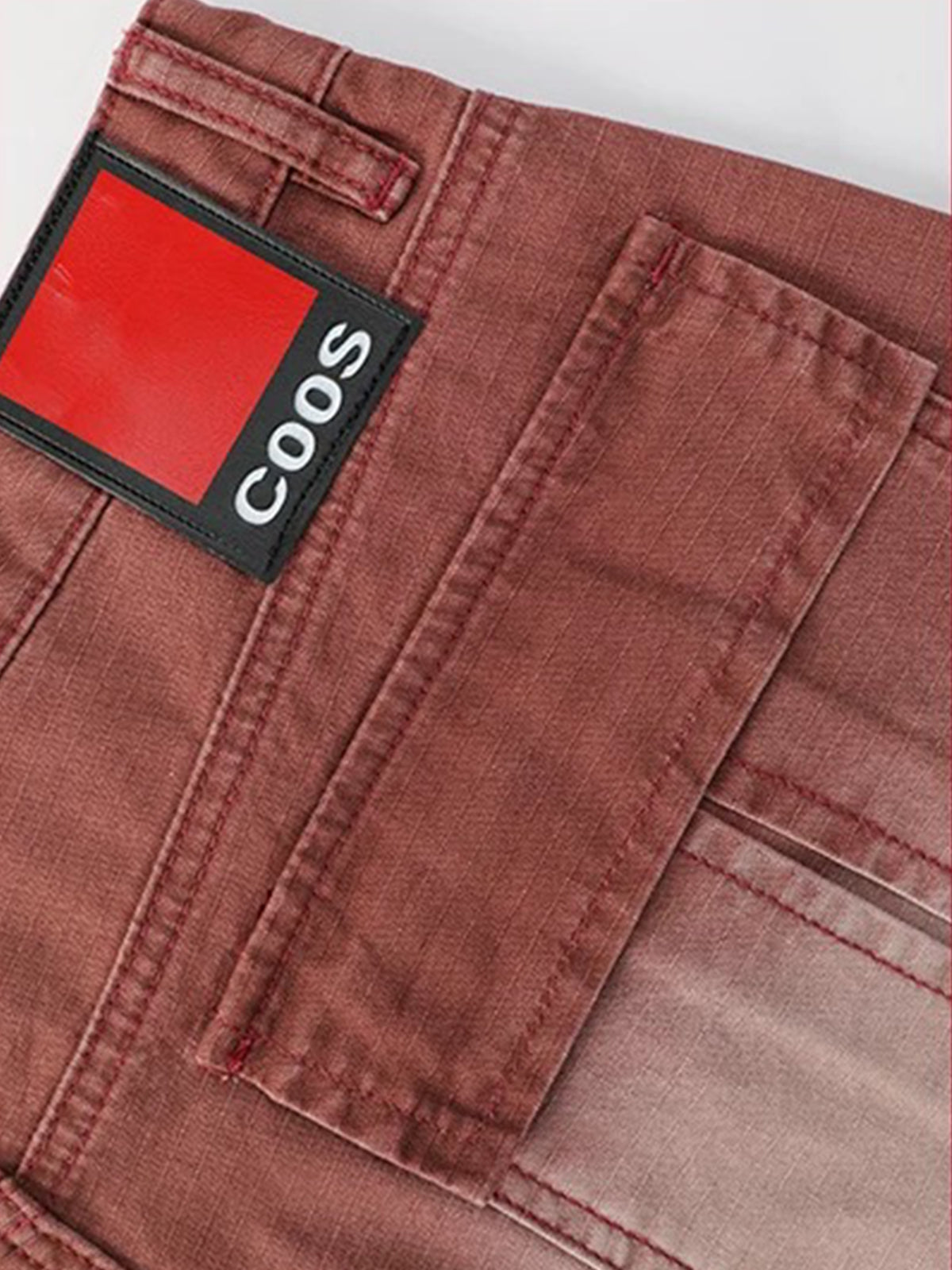 Co-ed Dorm Wide-leg Distressed Mud-Washed Denim Pants - Red