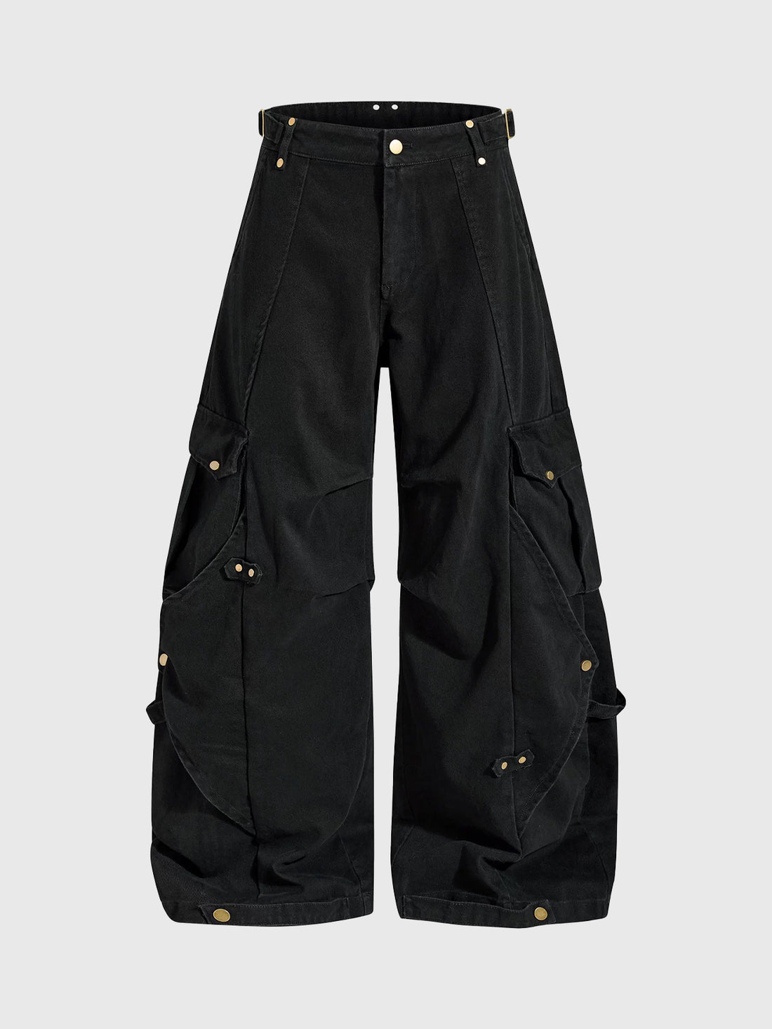 Co-ed Dorm Wide-leg Rivet Studded Cargo Pants - Black