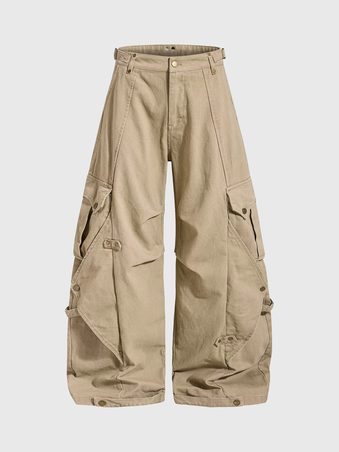 Co-ed Dorm Wide-leg Distressed Multi-Pocket Cargo Pants - Beige