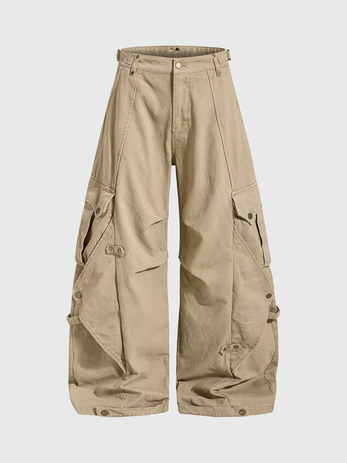 Co-ed Dorm Wide-leg Distressed Multi-Pocket Cargo Pants - Beige