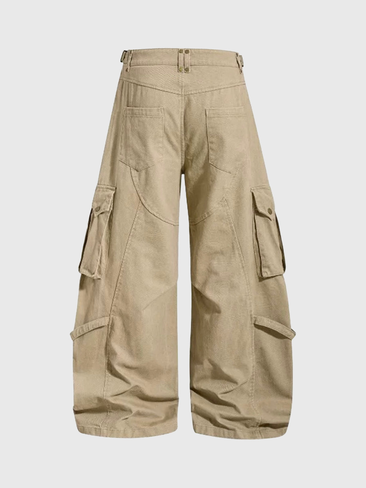 Co-ed Dorm Wide-leg Distressed Multi-Pocket Cargo Pants - Beige