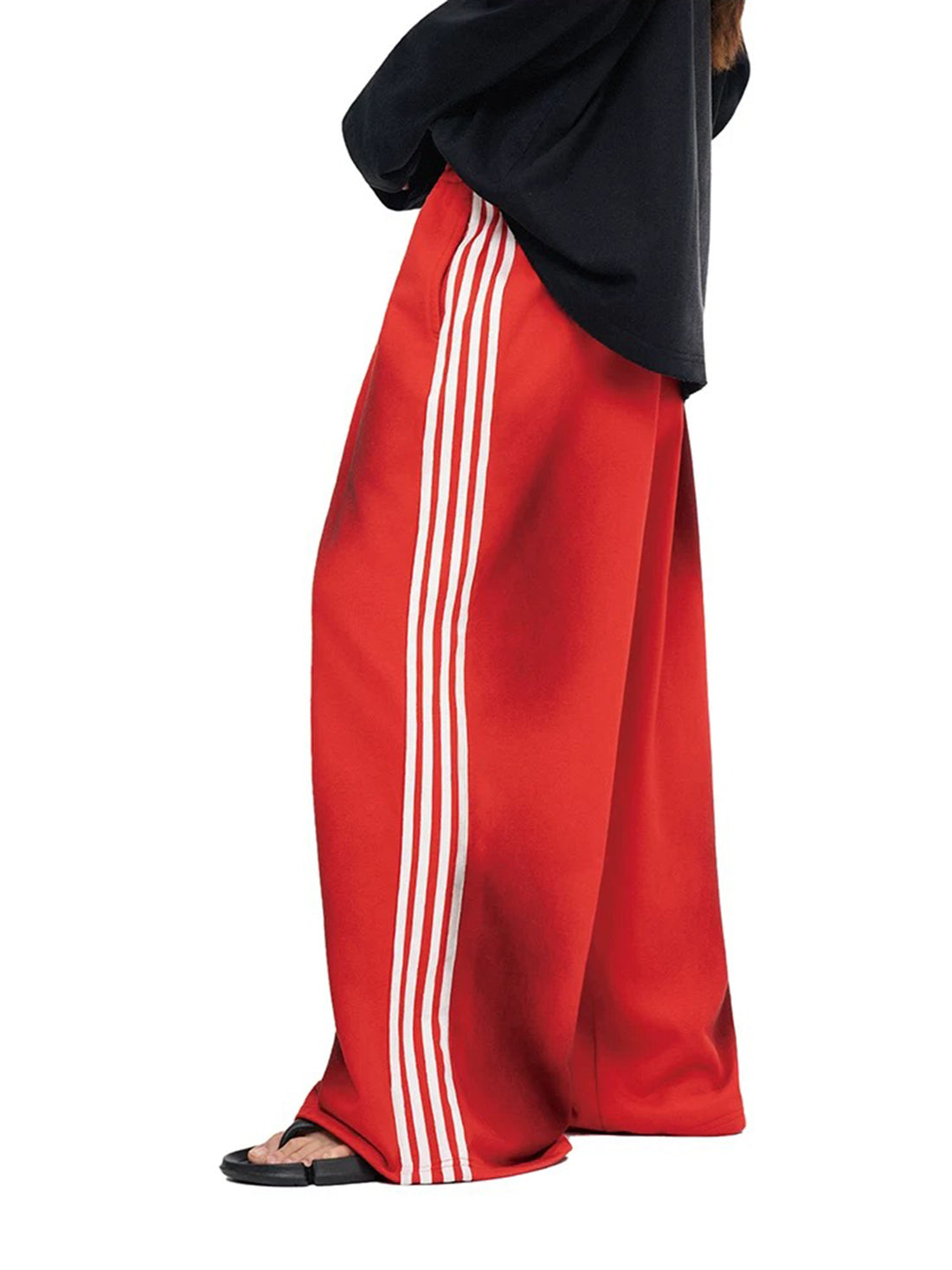 Co-ed Dorm Wide-leg Side Striped Sweatpants - Red