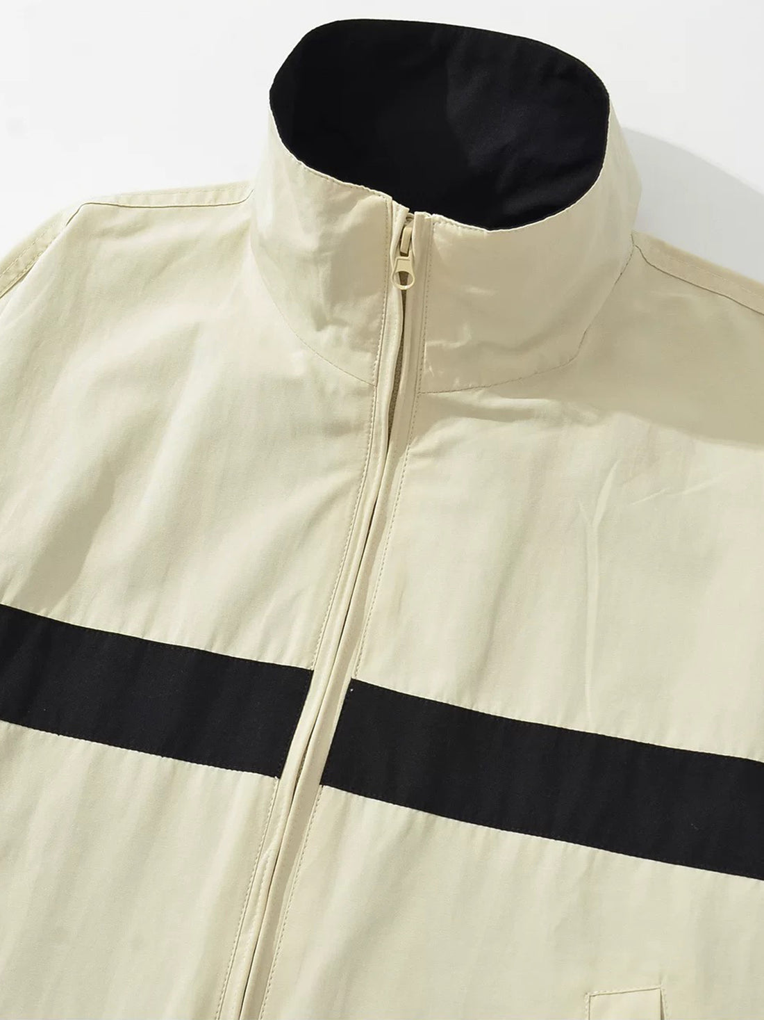 Co-ed Dorm Baggy Contrast Color Zip-up Jacket - Beige