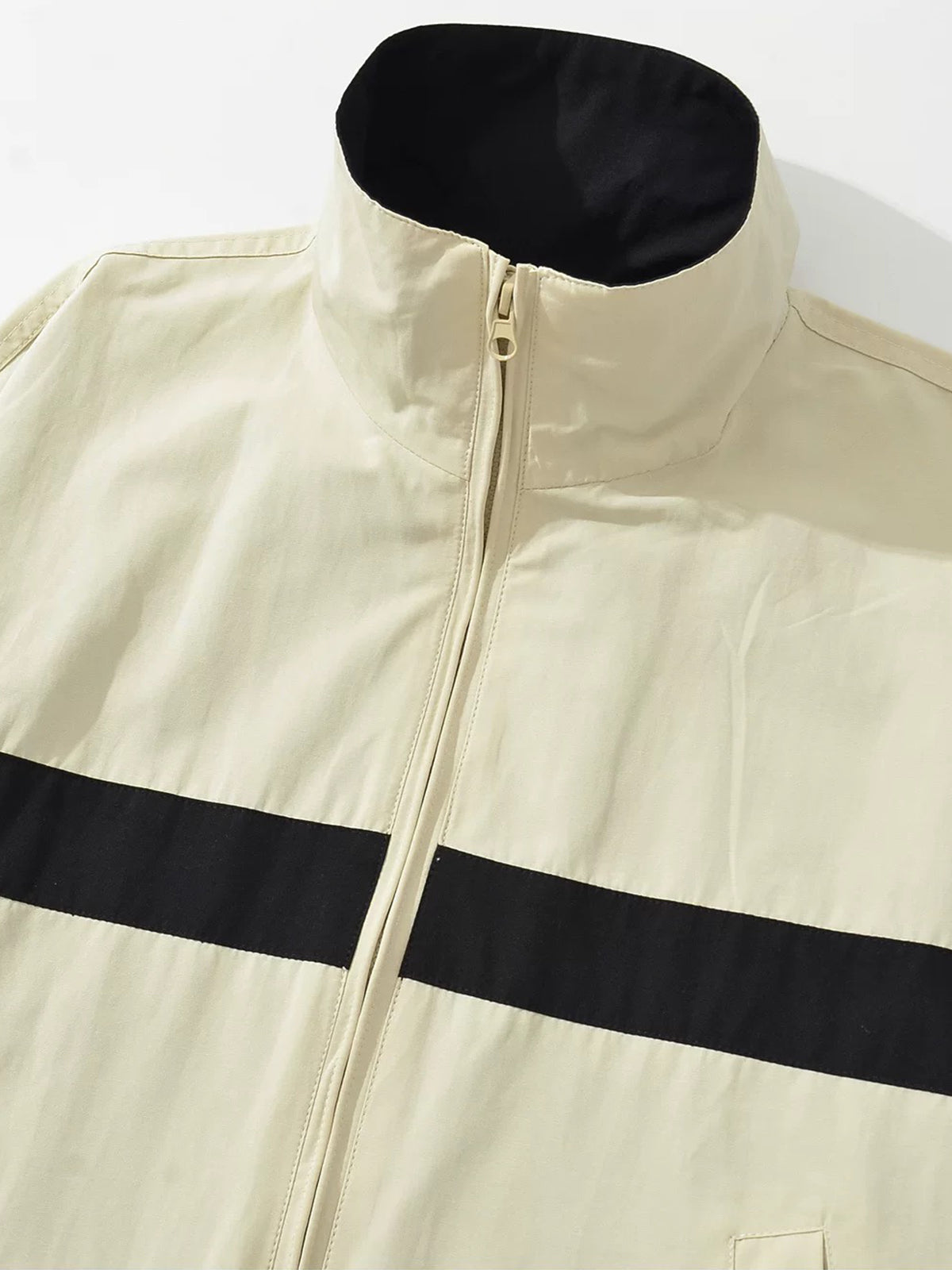 Co-ed Dorm Baggy Contrast Color Zip-up Jacket - Beige