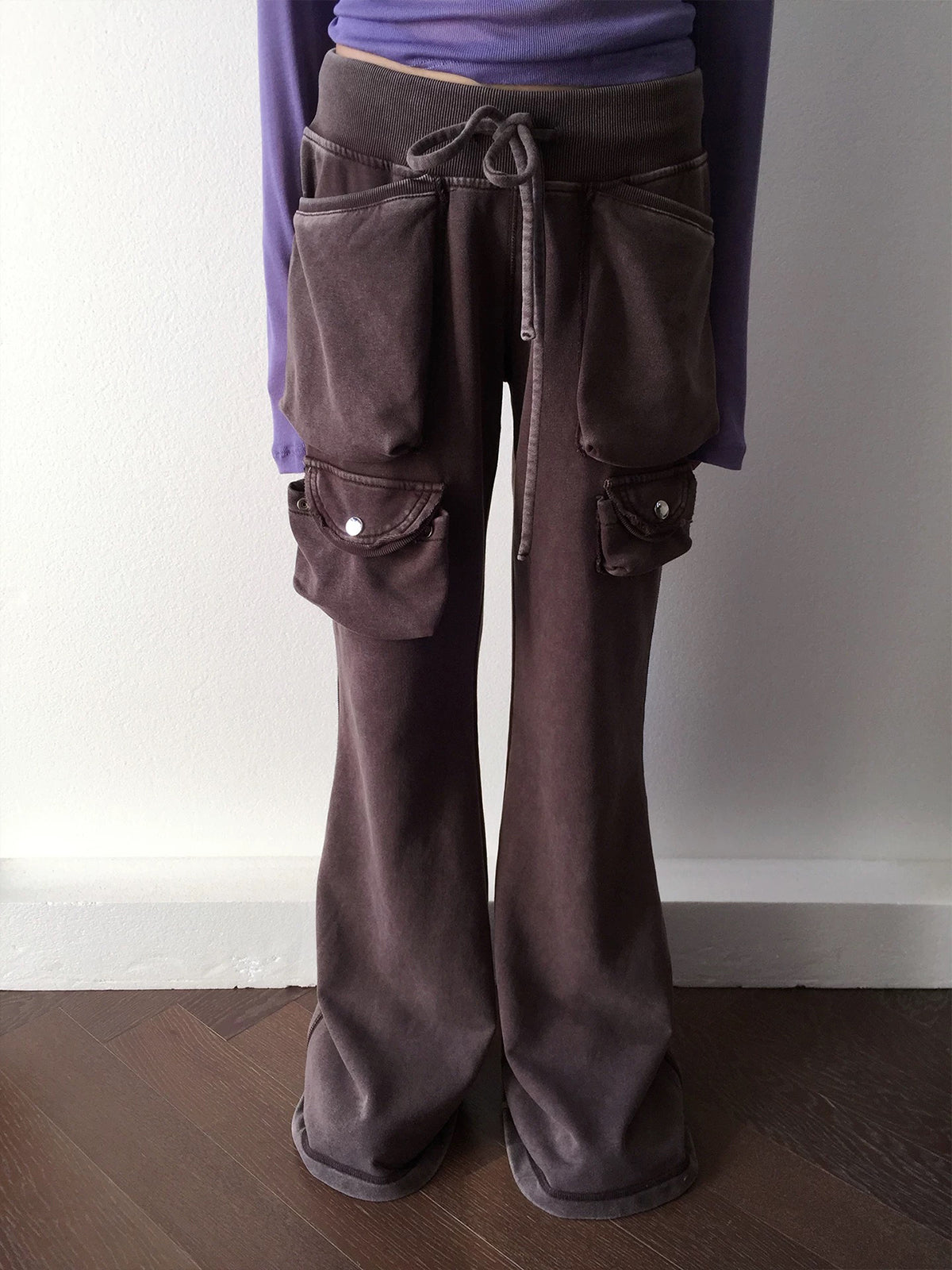 Brick Lane Flared Multi-Pocket Cargo Pants - Brown