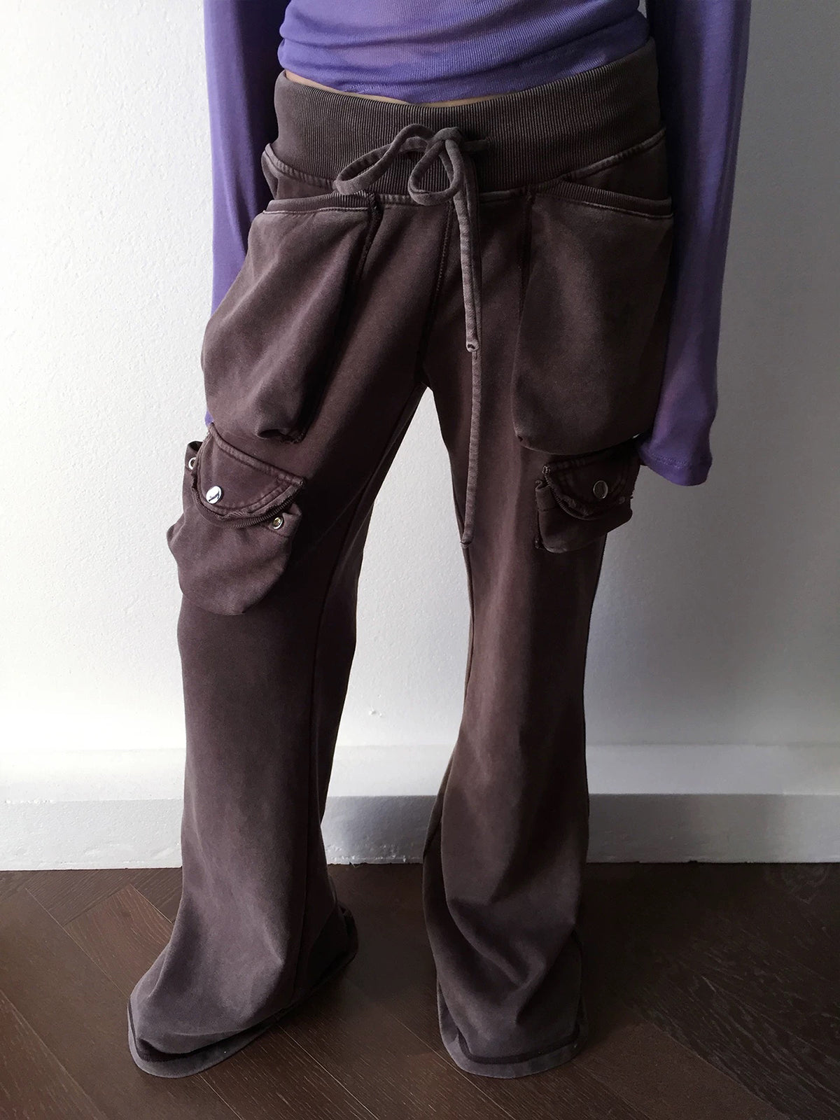 Brick Lane Flared Multi-Pocket Cargo Pants - Brown