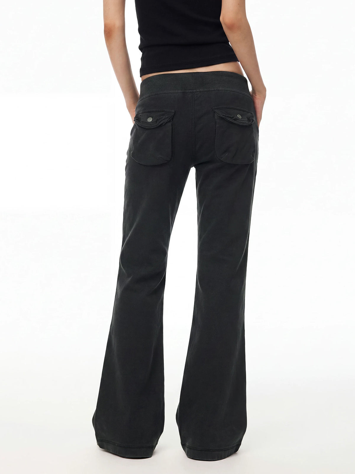 Brick Lane Flared Multi-Pocket Cargo Pants - Black