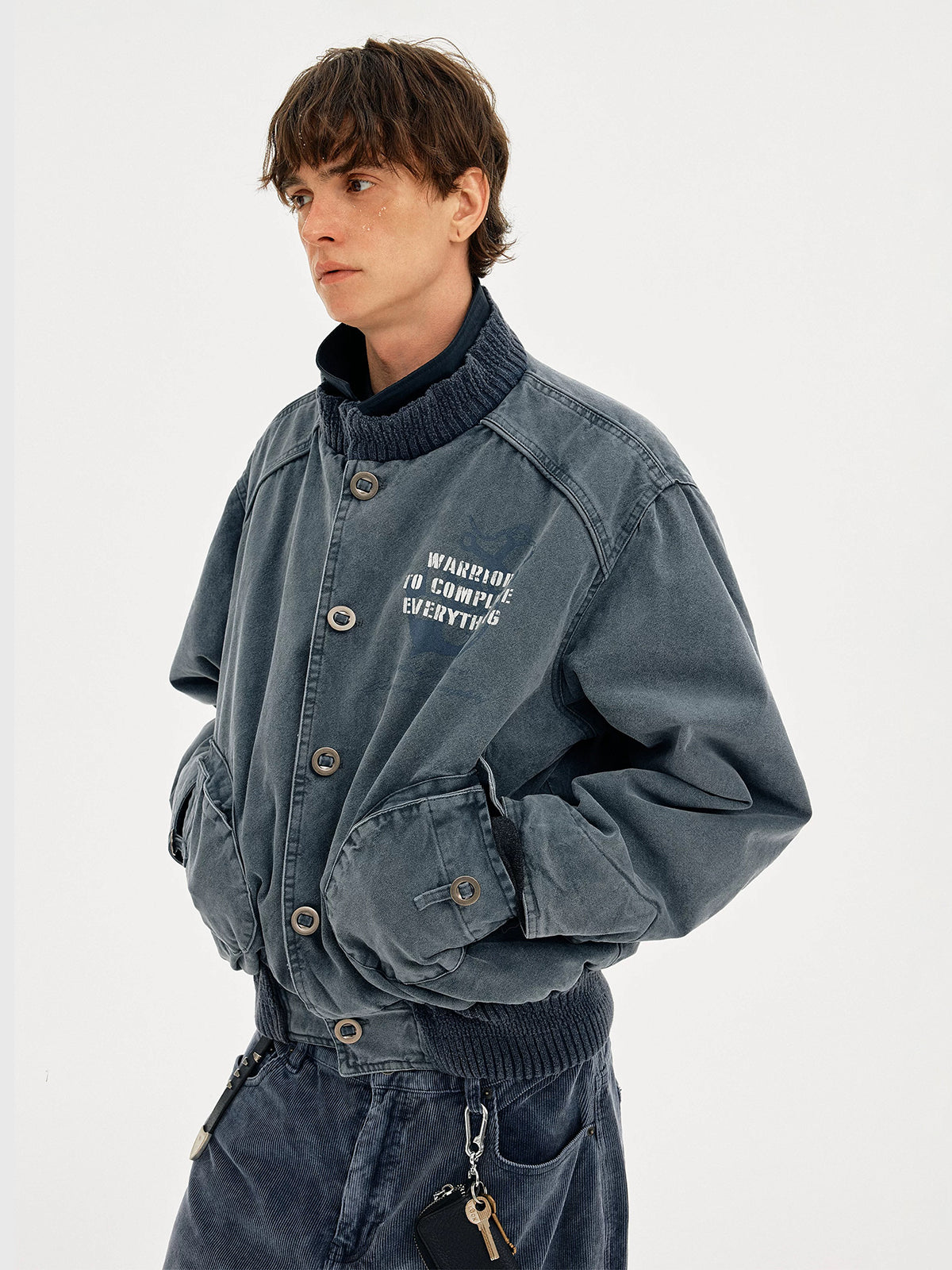 Co-ed Dorm Loose Washed Graphic Cropped Denim Jacket - Blue