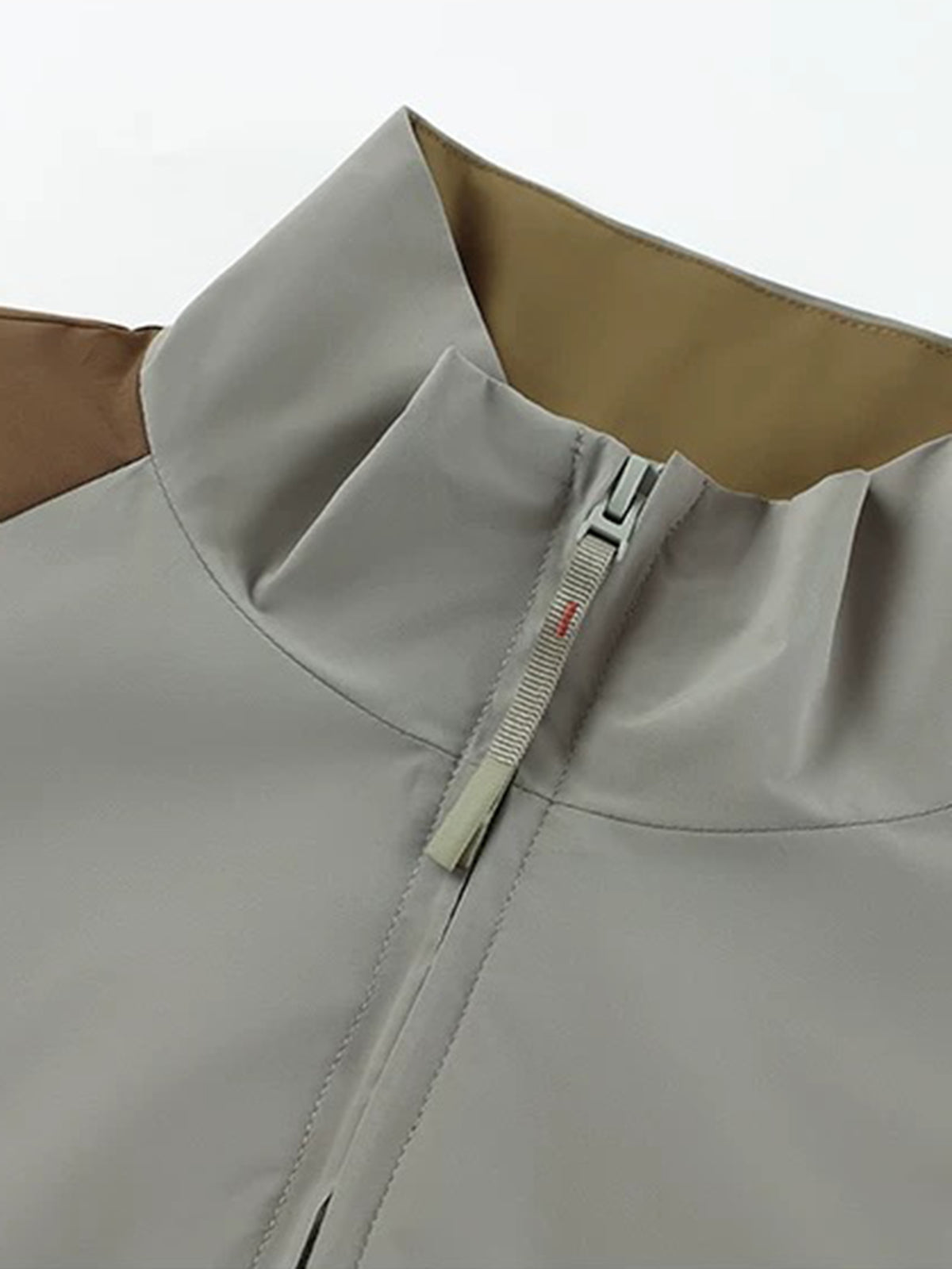Co-ed Dorm Baggy Contrast Color Patchwork Zip-up Hoodie - Brown