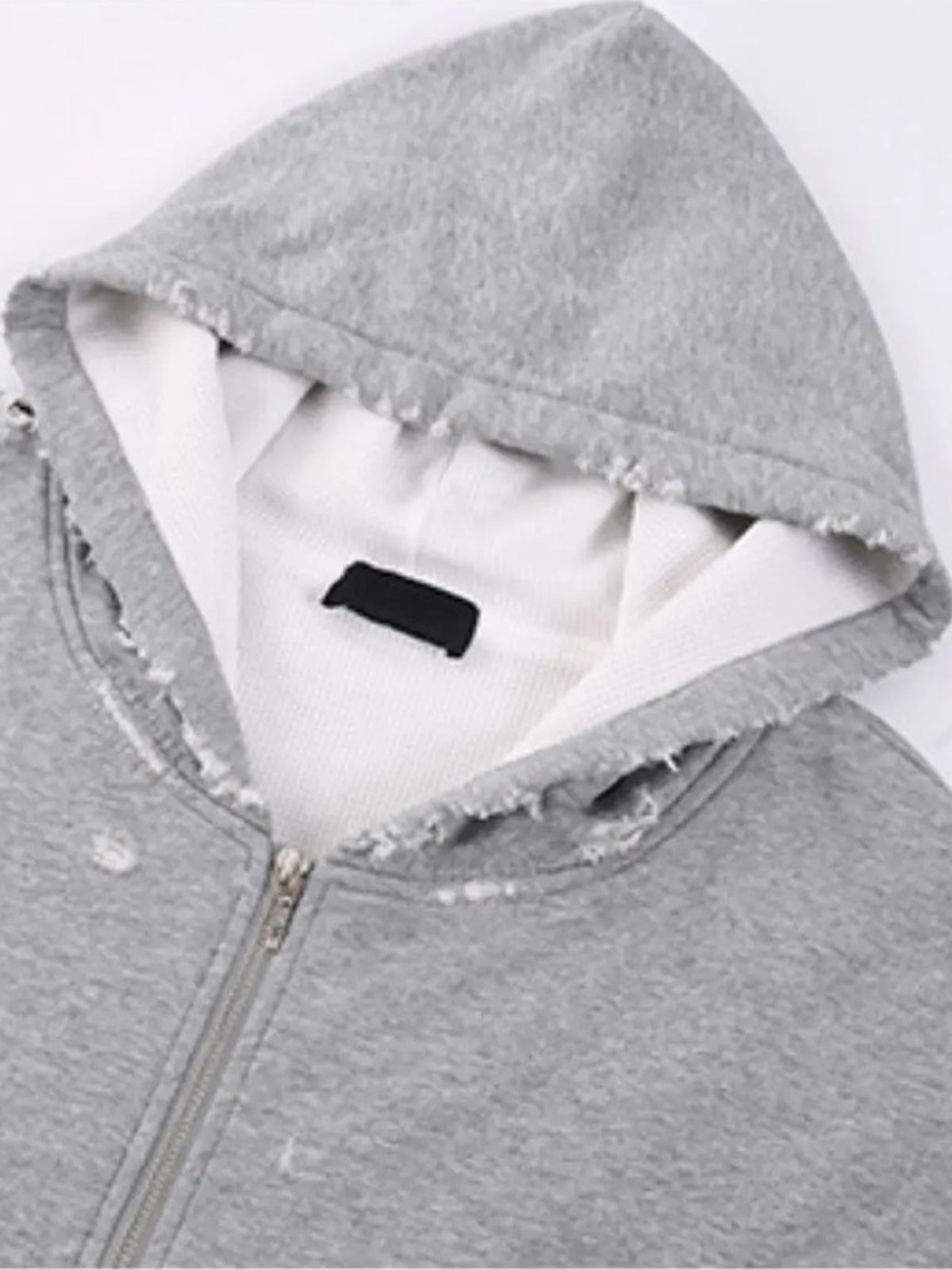 Co-ed Dorm Baggy Washed Distressed Zip-up Hoodie - Grey