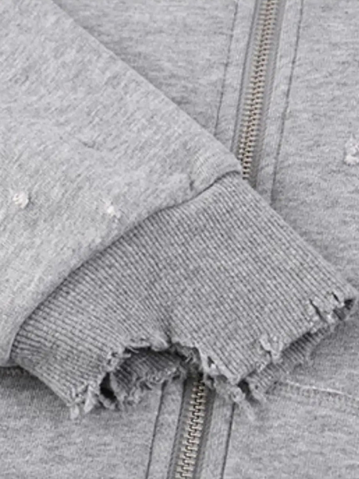 Co-ed Dorm Baggy Washed Distressed Zip-up Hoodie - Grey