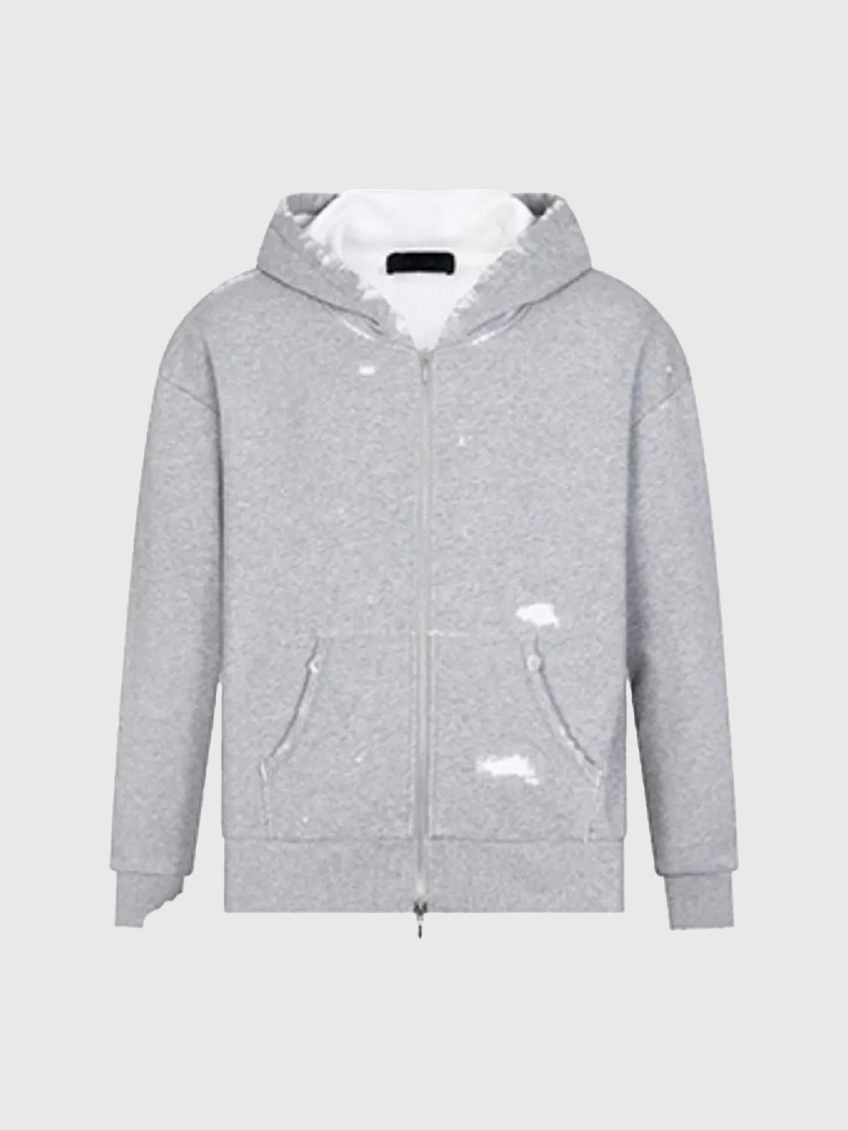 Co-ed Dorm Baggy Washed Distressed Zip-up Hoodie - Grey