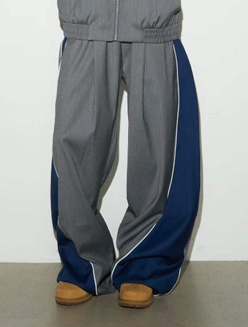 Co-ed Dorm Baggy Contrast Color Side Striped Sweatpants - Blue