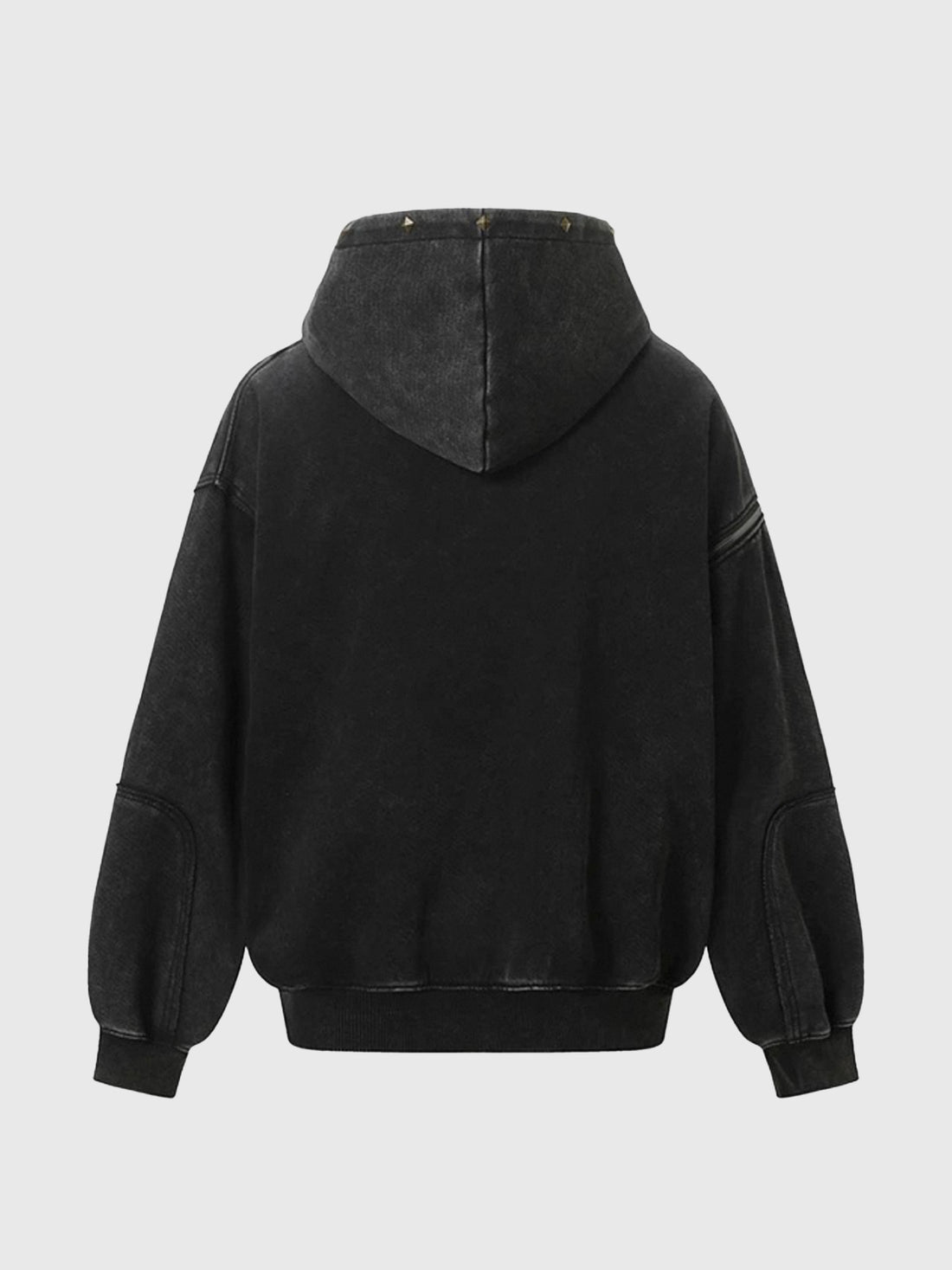 Co-ed Dorm Baggy Washed Cargo Pocket Zip-up Hoodie - Black