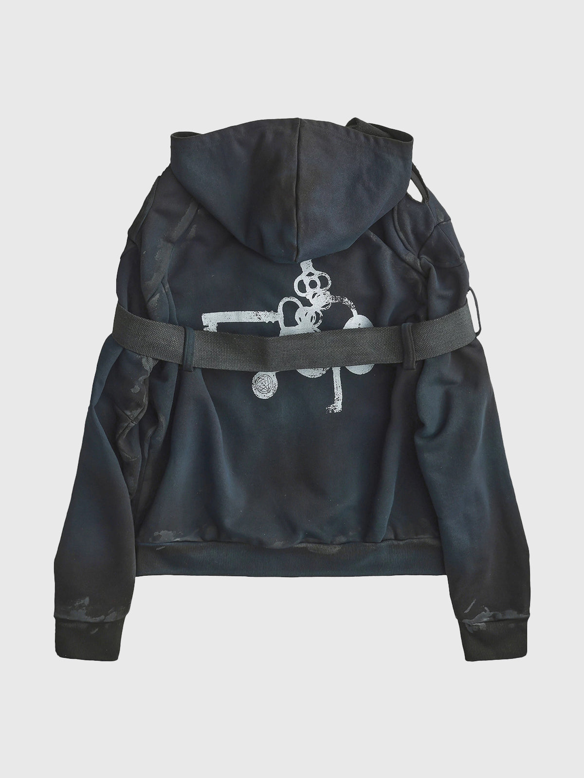 Co-ed Dorm Baggy Buckled Cross Washed Zip-up Hoodie - Blue