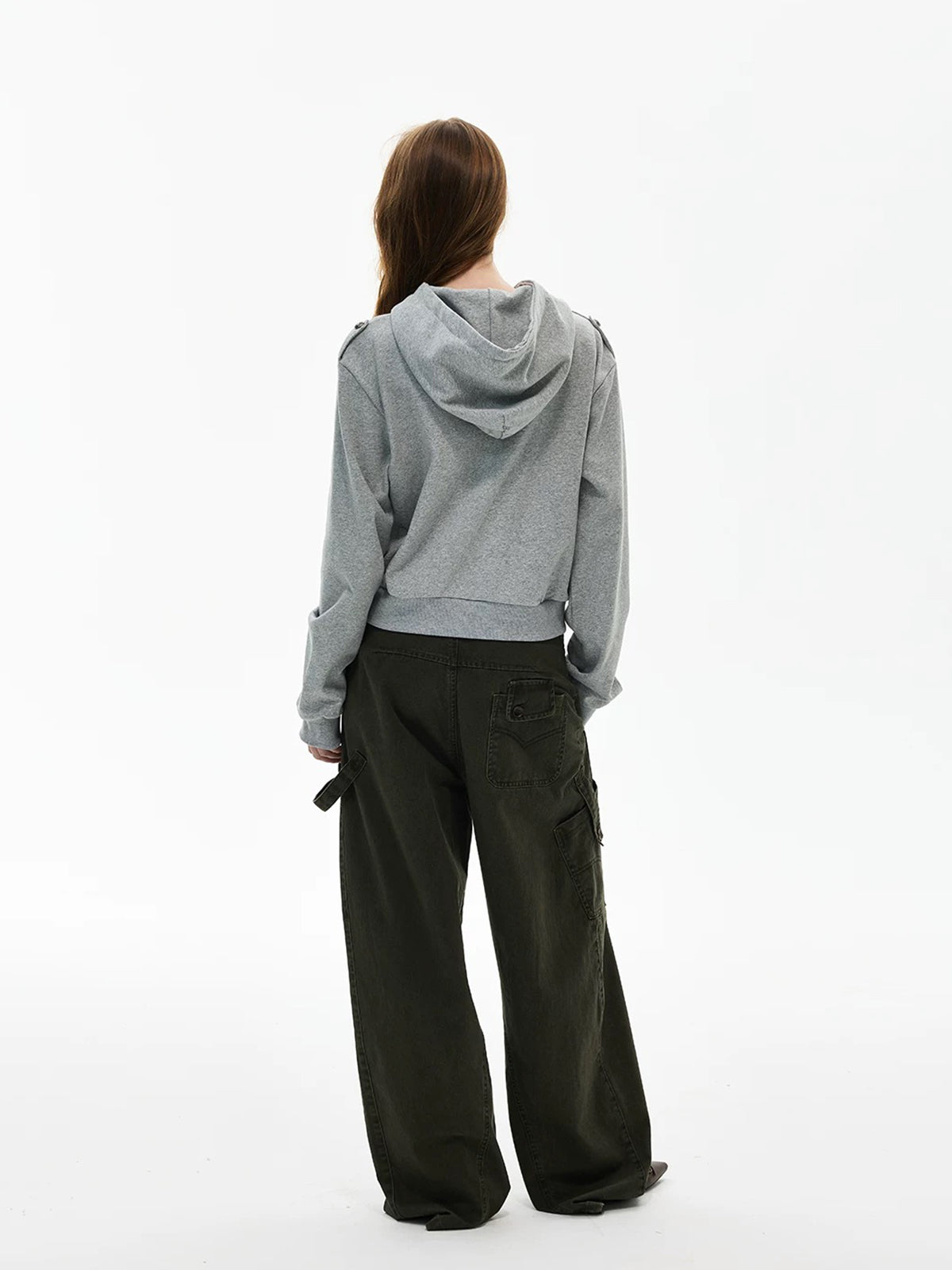 Co-ed Dorm Baggy Double-Breasted Zip-up Hoodie - Grey