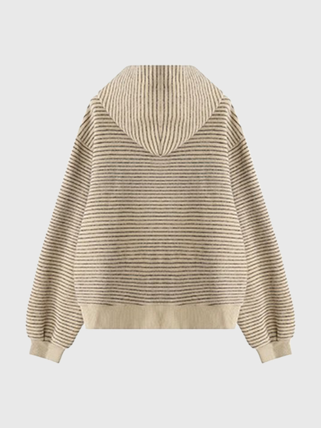 Co-ed Dorm Baggy Striped Zip-up Hoodie - Beige