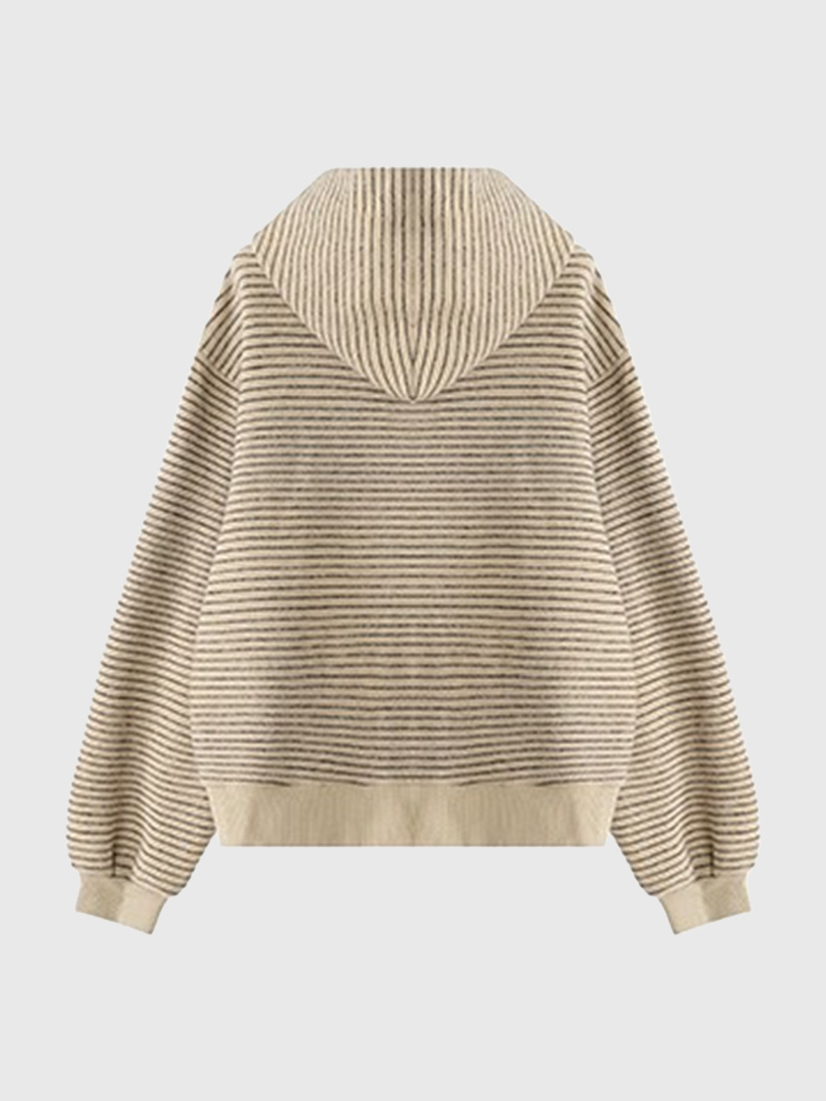 Co-ed Dorm Baggy Striped Zip-up Hoodie - Beige