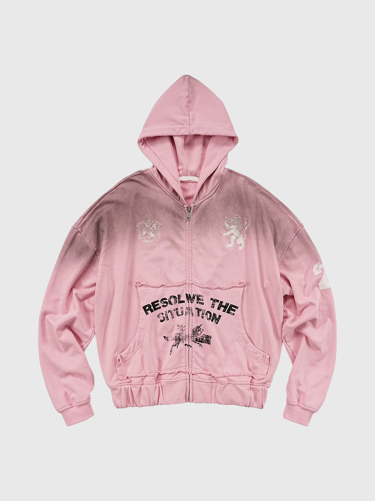 Co-ed Dorm Baggy Graphic Printed Zip-up Hoodie - Pink