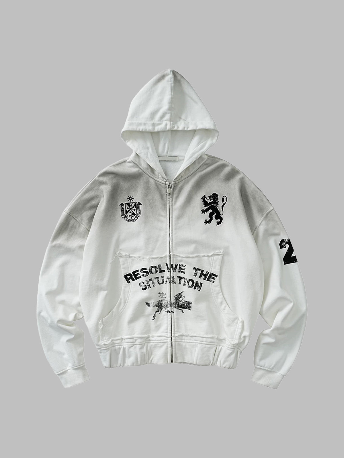 Co-ed Dorm Baggy Graphic Printed Zip-up Hoodie - White