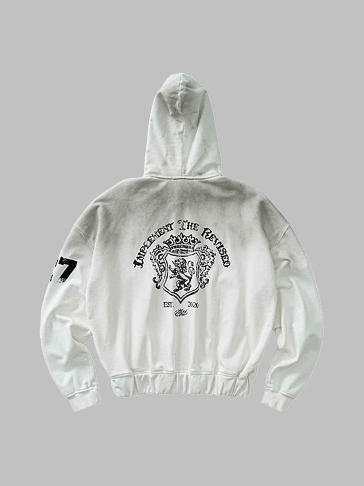 Co-ed Dorm Baggy Graphic Printed Zip-up Hoodie - White