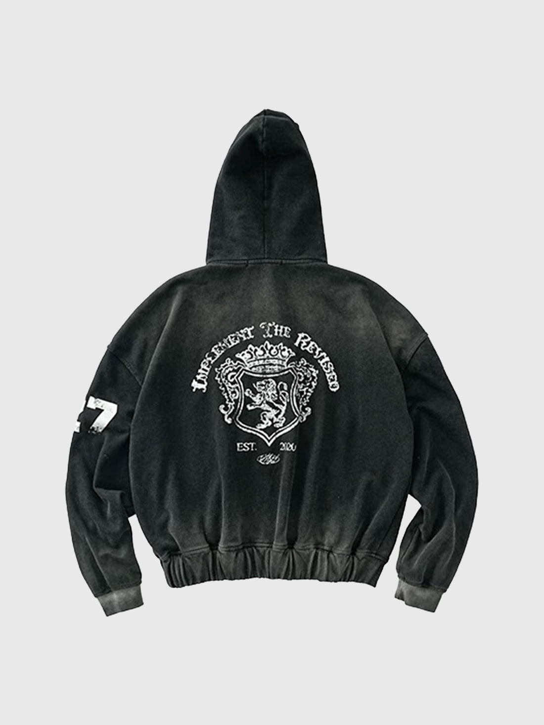 Co-ed Dorm Baggy Graphic Printed Zip-up Hoodie - Black
