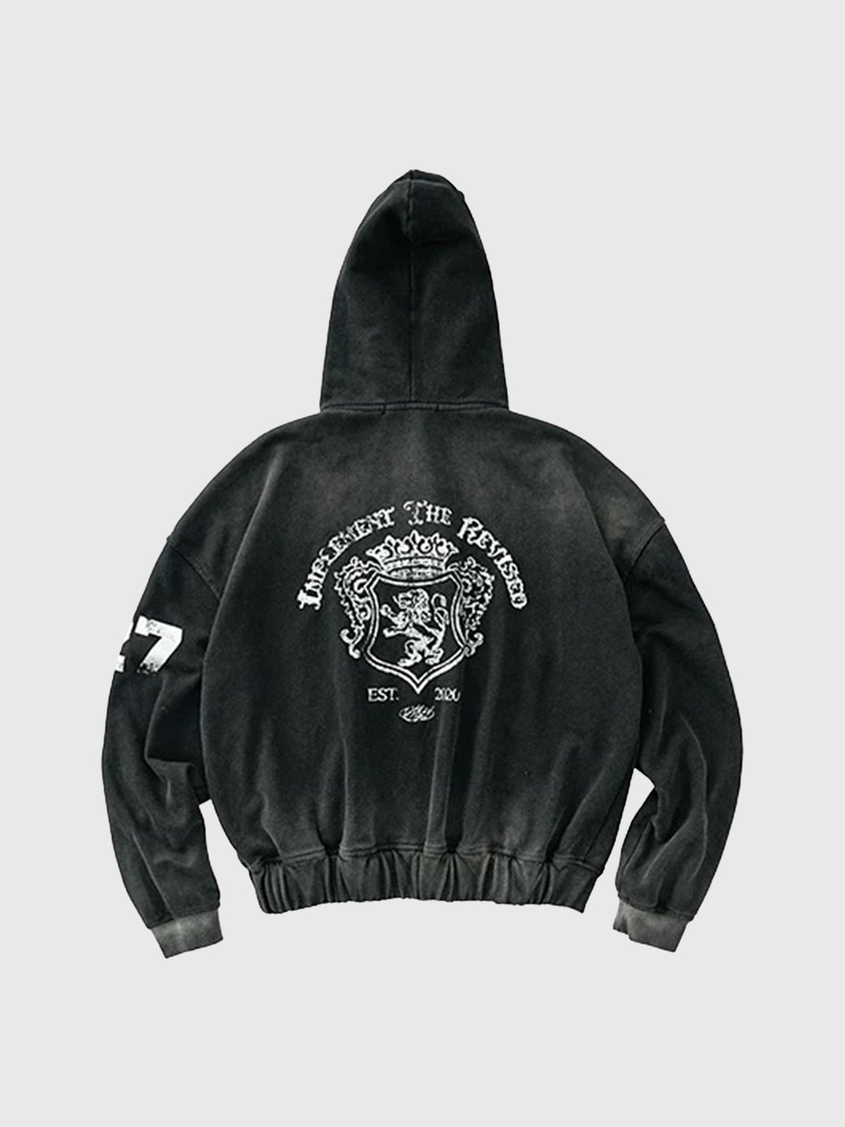 Co-ed Dorm Baggy Graphic Printed Zip-up Hoodie - Black