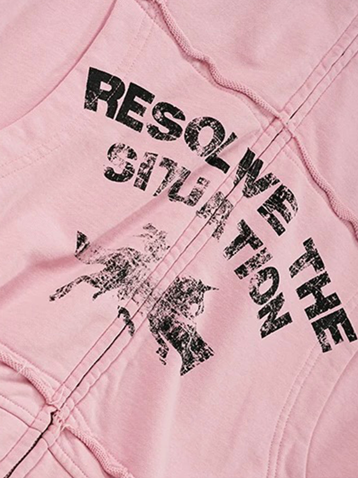Co-ed Dorm Baggy Graphic Printed Zip-up Hoodie - Pink