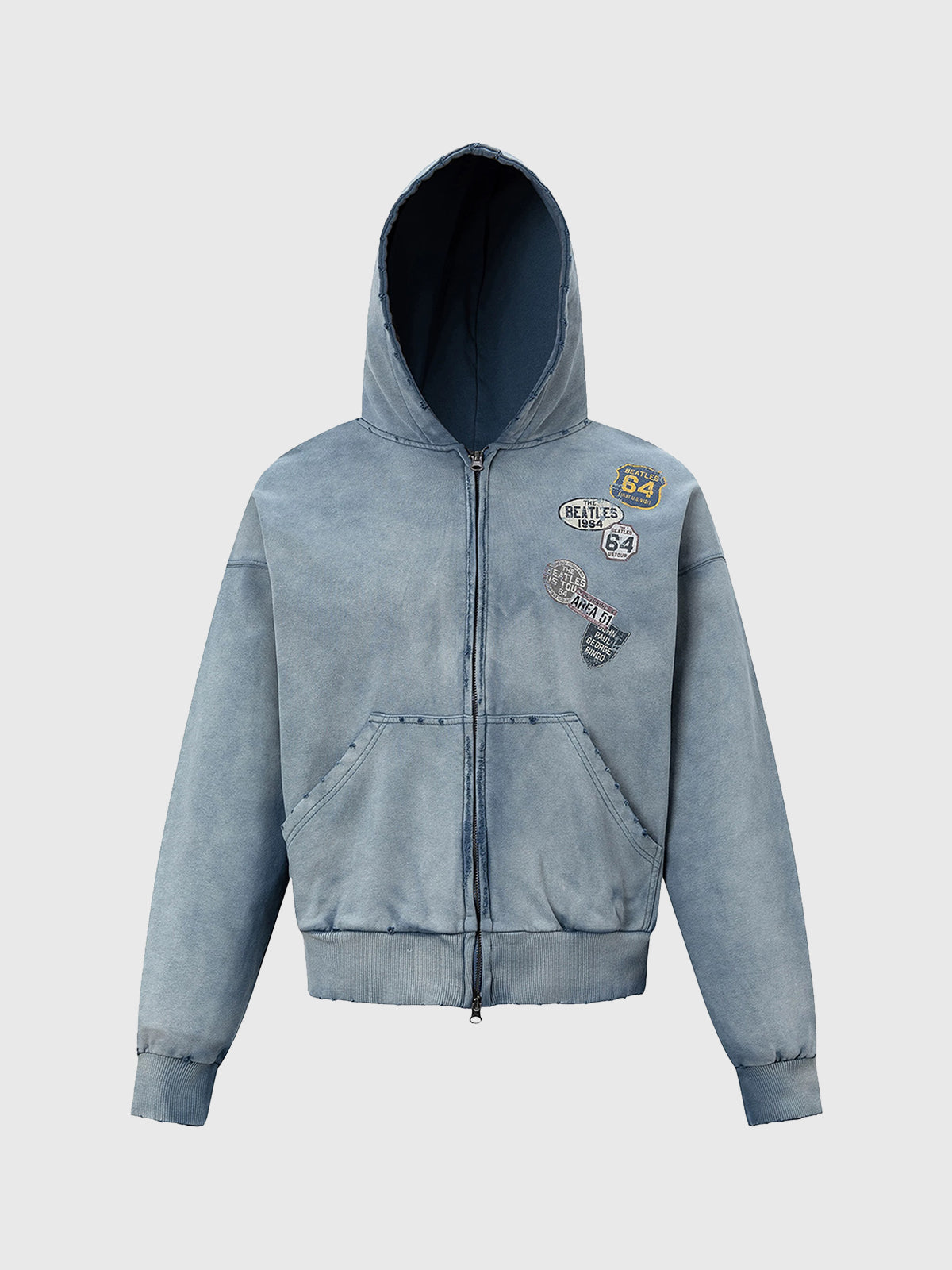 Co-ed Dorm Baggy Washed Denim Zip-up Hoodie - Blue