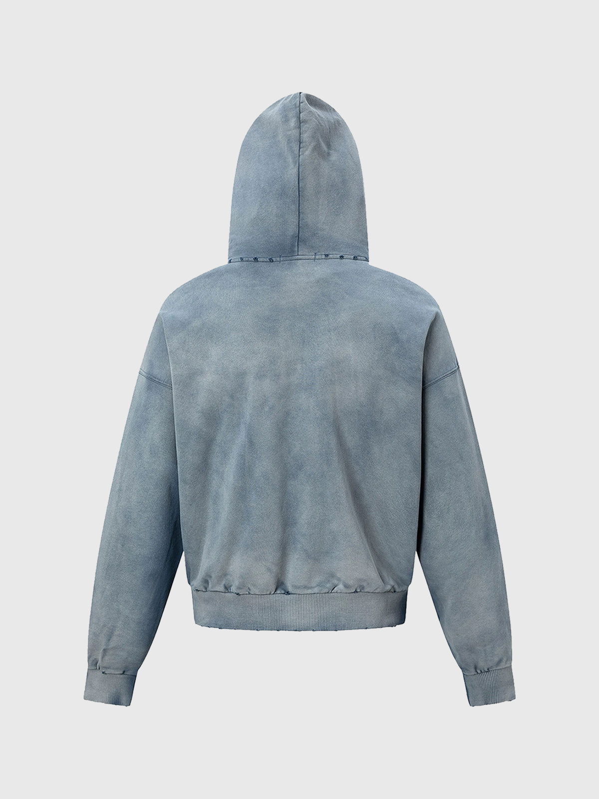 Co-ed Dorm Baggy Washed Denim Zip-up Hoodie - Blue
