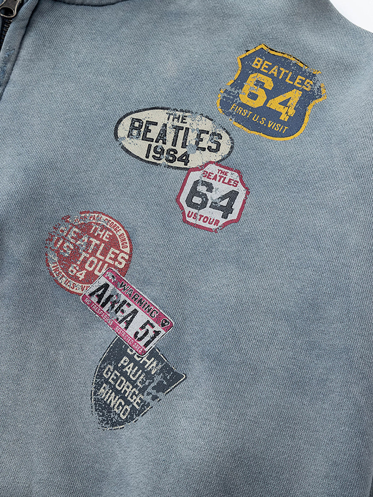 Co-ed Dorm Baggy Washed Denim Zip-up Hoodie - Blue