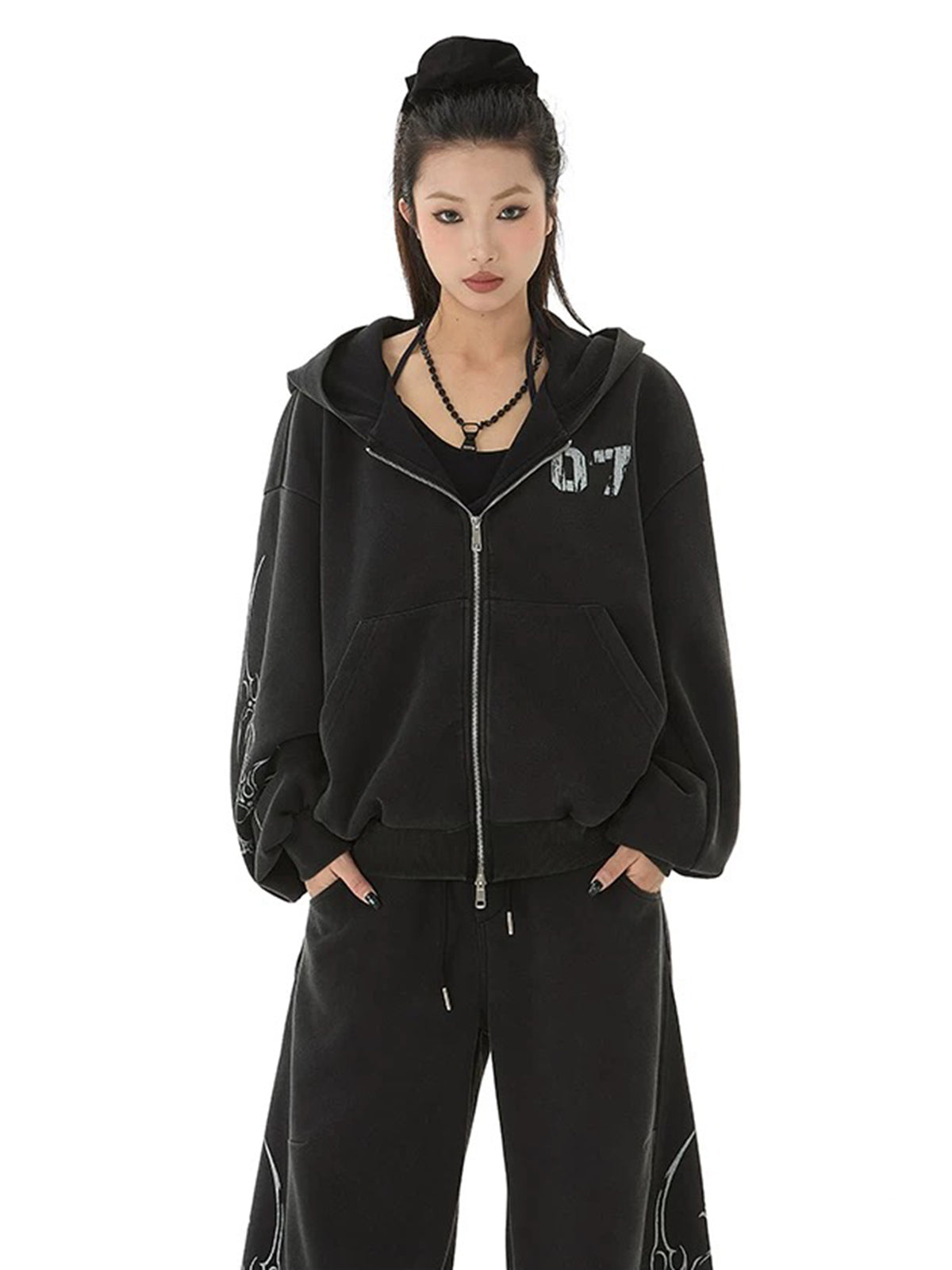 Chrome Wing Hoodie – Noir Silver