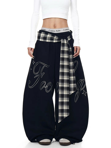 Mix Tape Barrel Pants – Ink Plaid