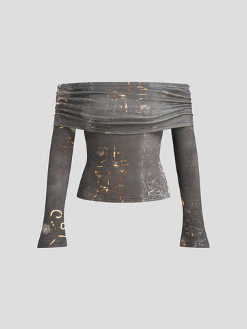 Off-Shoulder Glimmer Sleeve Tee  - Forest Noir
