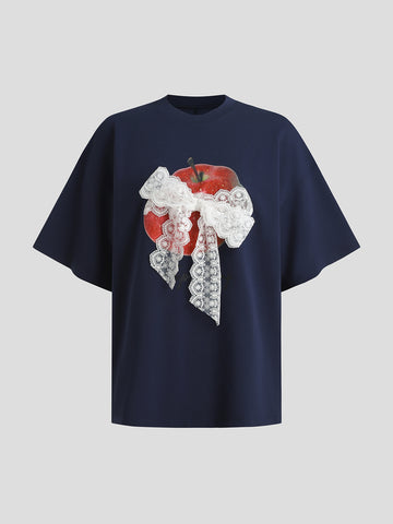 Apple Bow Tee - Midnight Navy