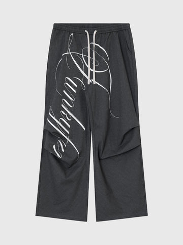 Brick Lane Straight Print Casual Pants - Charcoal