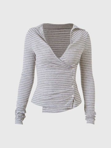 Dolled Office Skimming Stripe Long Sleeve - Heather Grey