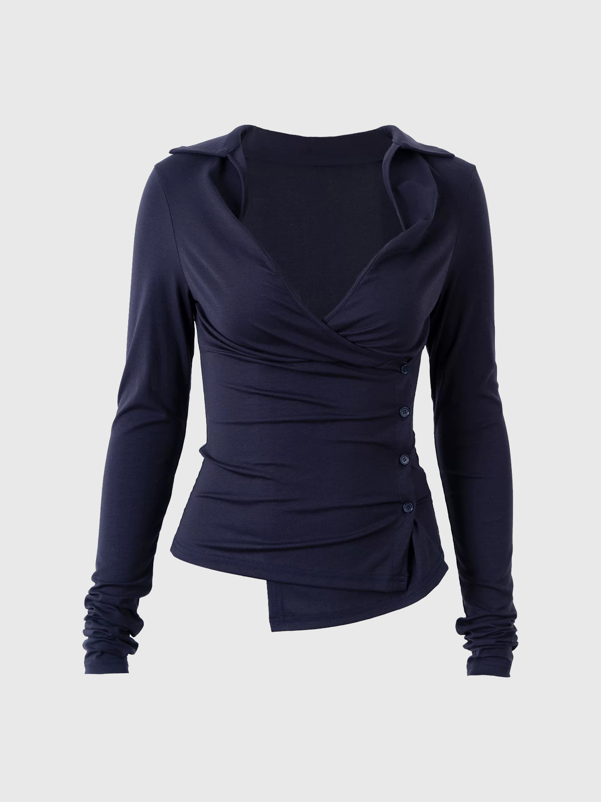 Dolled Office Skimming Surplice Wrap Top - Navy
