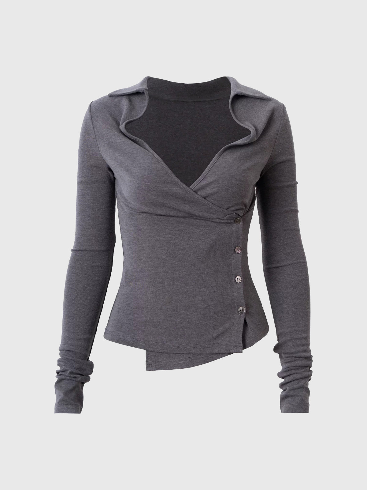 Dolled Office Skimming V-Neck Fitted Top - Grey