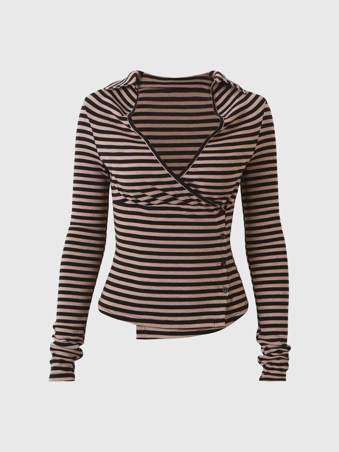 Dolled Office Skimming Stripe Long Sleeve - Brown