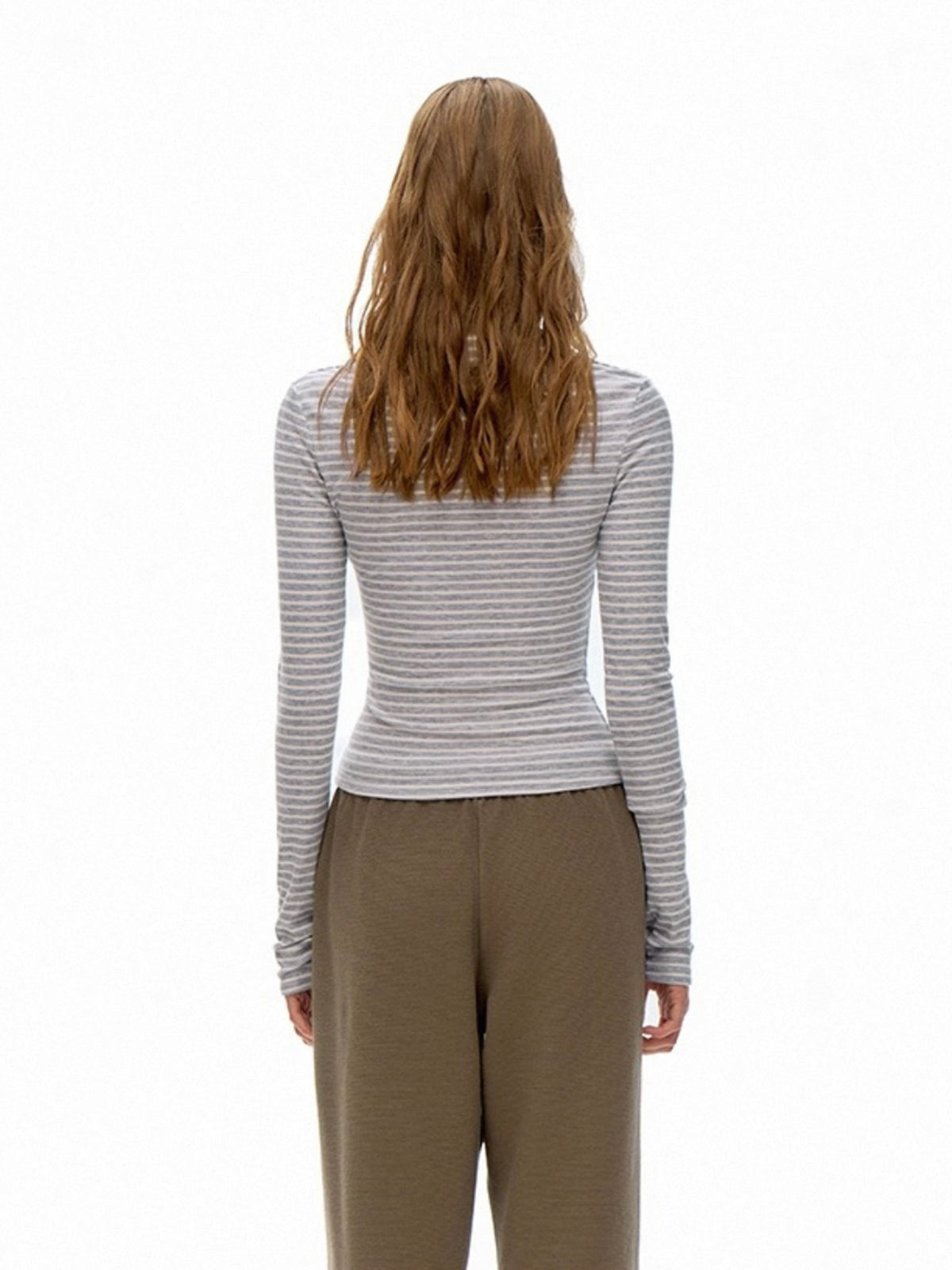 Dolled Office Skimming Stripe Long Sleeve - Heather Grey